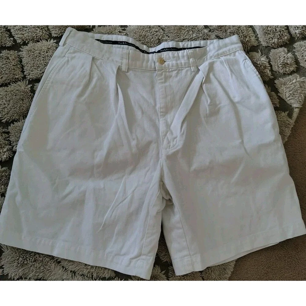 Polo Ralph Lauren Tyler Chino Shorts White 36 Slash Pockets Pleated Cotton